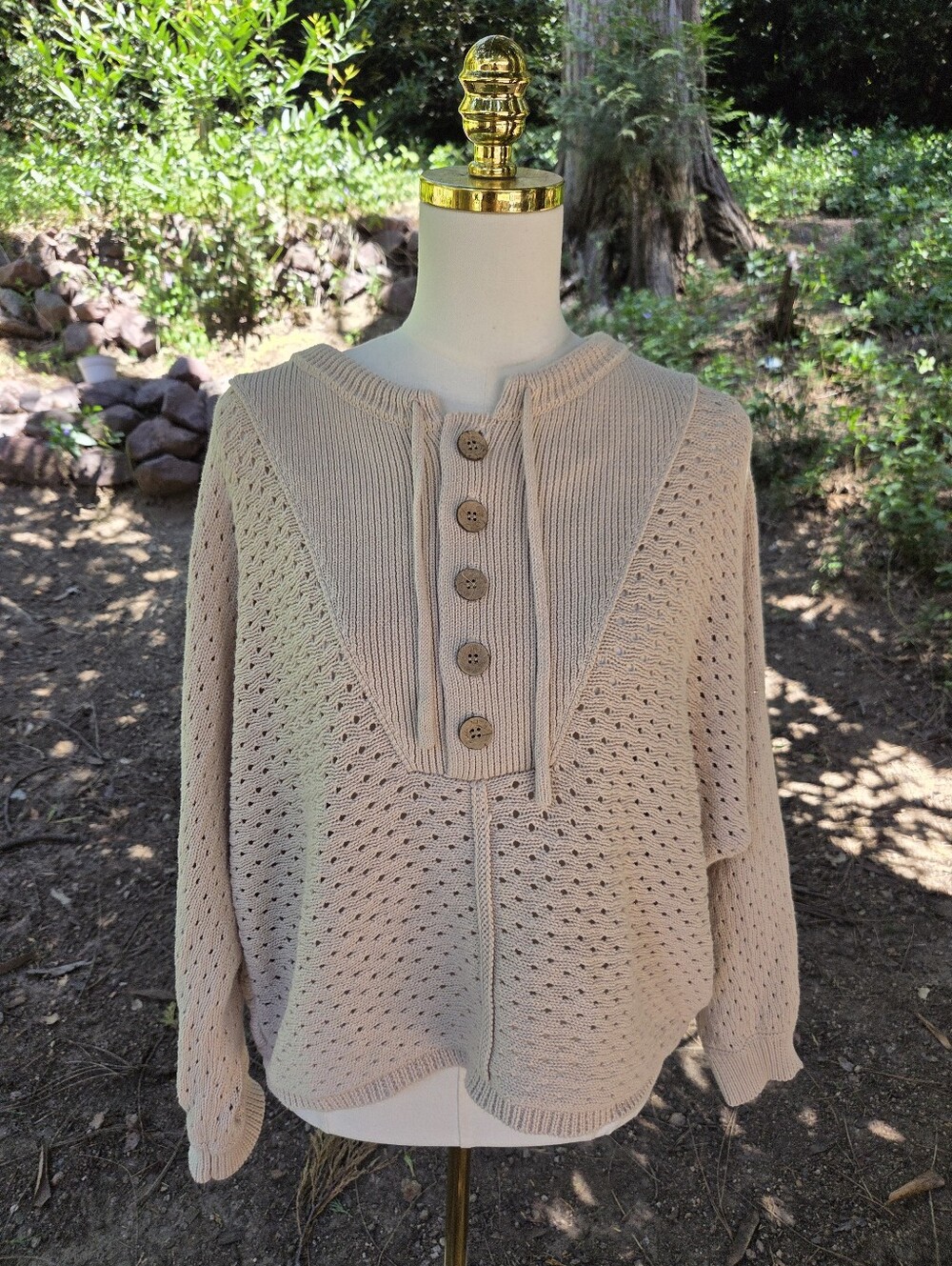 Bohme 100% Cotton‎ Button Up Beige Sweater